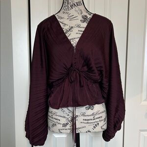 NWOT Deep plum pleated balloon sleeve blouse by Bohme
